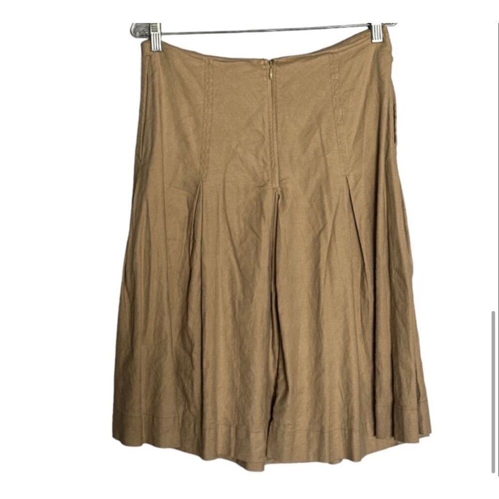 New Anthropologie Maeve Wide Pleated Khaki Midi Skirt Size 14 Tan Linen Blend - Picture 5 of 8